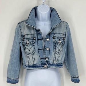 Faded Jeans Jacket with Jeweled Accents